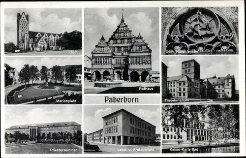 Ak Paderborn Westfalen, Dom, Marienplatz, Rathaus, Priesterseminar, Dom, Hasenfenster, Theodorianum