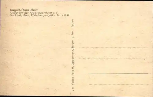 Ak Frankfurt am Main, Augustus Stunz Heim, Altersheim der AWO, Röderbergweg 82