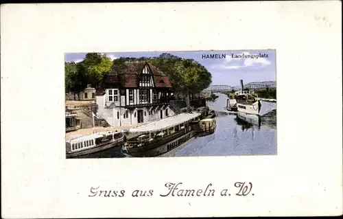 Ak Hameln an der Weser Niedersachsen, Landungsplatz, Salondampfer