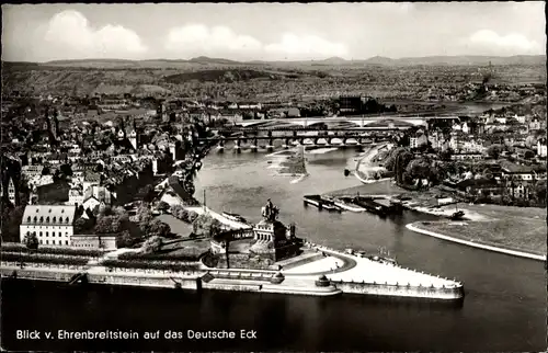 Ak Koblenz am Rhein, Blick von Ehrenbreitstein zum Deutschen Eck