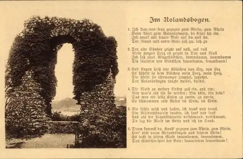 Ak Königswinter am Rhein, Rolandsbogen, Gedicht aus dem Rheinroman die Herrgottsschenke