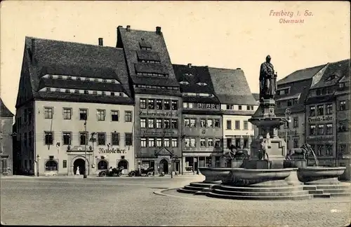 Ak Freiberg in Sachsen, Obermarkt, Brunnen, Rathaus mit Ratskeller