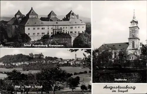 Ak Augustusburg im Erzgebirge, Schloss, Kreismuseum, Stadtkirche, Ortsansicht