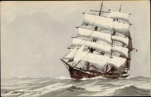 Künstler Ak Haffner, Trois Mats barque, Segelschiff, Dreimaster, Ligue Maritime et Coloniale