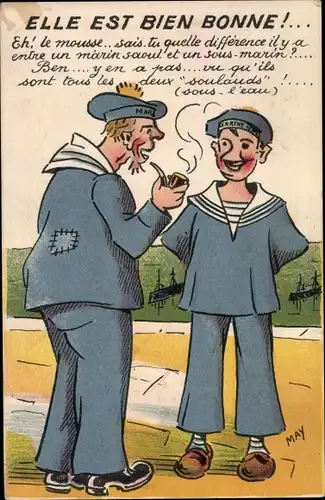 Künstler Ak May, Elle est bien bonne, Französische Seeleute, Pfeife
