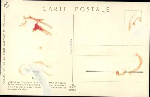 Künstler Ak Haffner, Chargé par l'ouragan, Französ. Kriegsschiff, Sturm, Ligue Maritime et Coloniale