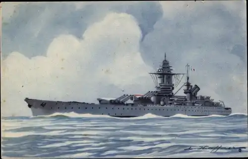 Künstler Ak Haffner, Cuirassé Richelieu, französ. Kriegsschíff, Ligue Maritime et Coloniale