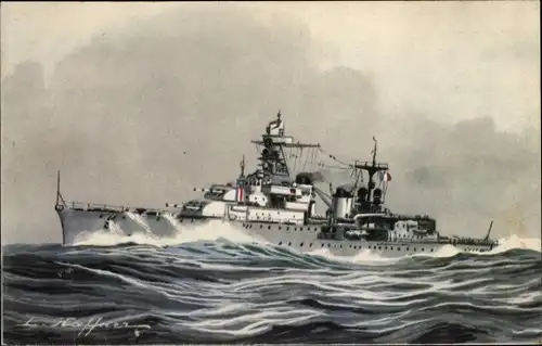 Künstler Ak Haffner, Croiseur 2e cl. Marseillaise, französ. Kriegsschíff, Ligue Maritime & Coloniale