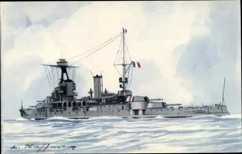 Künstler Ak Haffner, Cuirassé Provence, Französ. Kriegsschiff, Ligue Maritime et Coloniale
