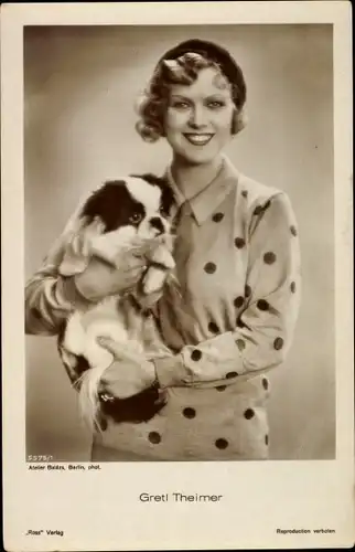 Ak Schauspielerin Gretl Theimer, Hund, Portrait, Ross 5575/1