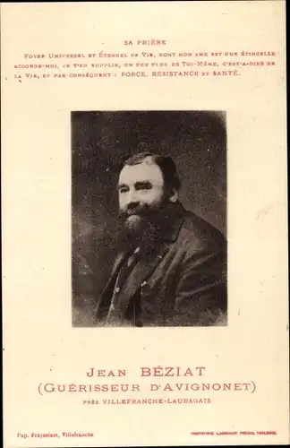 Ak Jean Beziat, Guerisseur d'Avignonet pres Villefranche Lauragais, Sa Prière