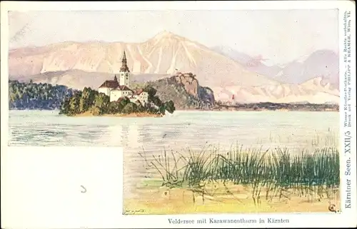 Künstler Ak Veldersee mit Karawanenthurm in Kärnten