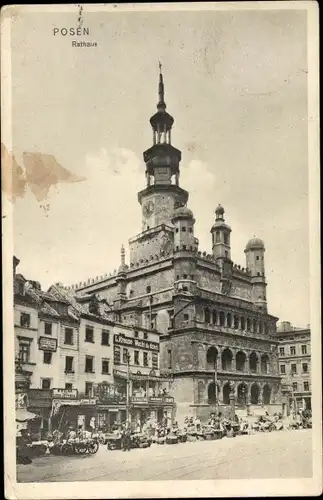 Ak Poznań Posen, Marktplatz mit Rathaus, Läden, Rynek, Ratusz