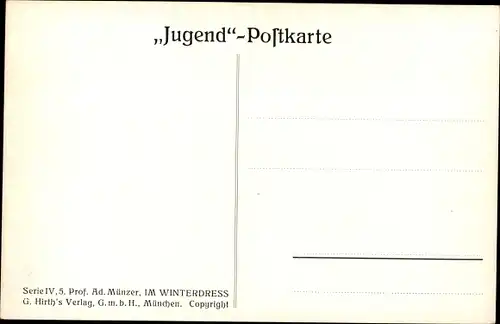 Künstler Ak Münzer, Ad., Im Winterdress, Dame in Pelzen, Schlitten, Jugend Postkarte