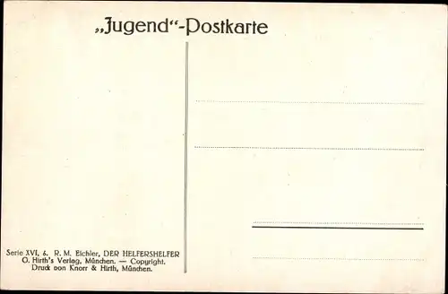 Künstler Ak Eichler, R. M., Der Helfershelfer, Engel, Mann mit Leiter, Jugend Postkarte