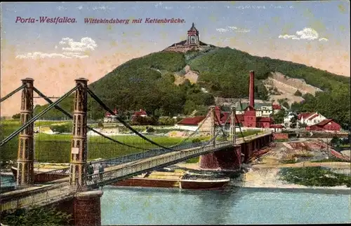 Ak Porta Westfalica an der Weser, Kaiser Wilhelm Denkmal, Wittekindsberg, Brücke