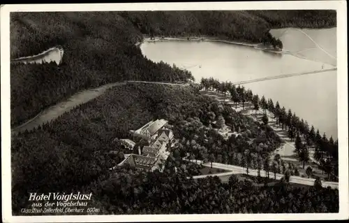 Ak Clausthal Zellerfeld im Oberharz, Hotel Voigtslust, Fliegeraufnahme