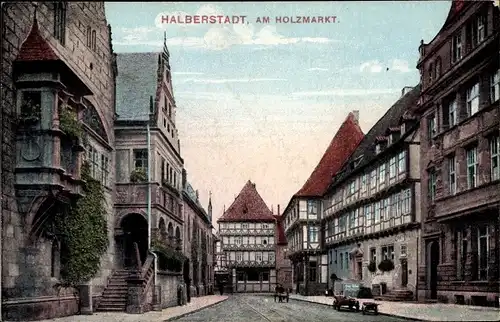 Ak Halberstadt in Sachsen Anhalt, Alte Häuser am Holzmarkt