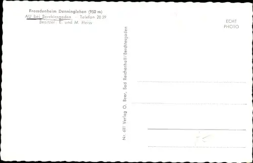 Ak Au Berchtesgaden in Oberbayern, Fremdenheim Denninglehen, Winteransicht