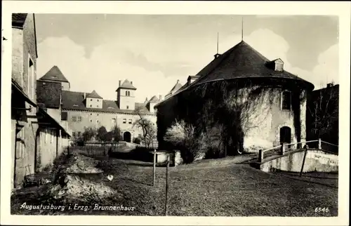 Ak Augustusburg im Erzgebirge, Brunnenhaus, Ortspartie