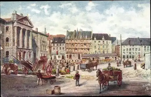 Künstler Ak Québec Kanada, Champlain Market