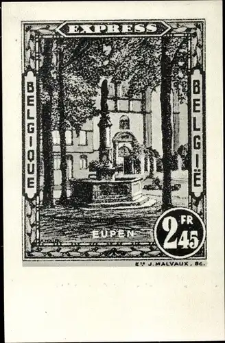 Künstler Ak Malvaux, Eupen Wallonien Lüttich, Express Belgique, 2.45 Fr