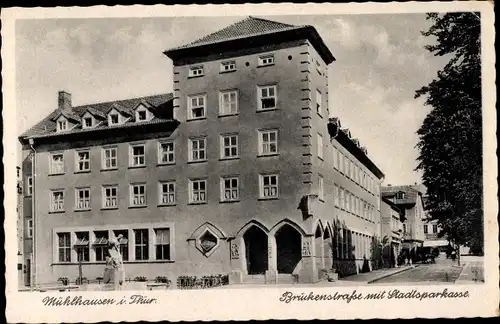 Ak Mühlhausen in Thüringen, Brückenstraße, Stadtsparkasse