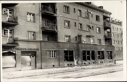 Foto Ak Wien 12, Julirevolte, Schäden nach Straßenkämpfen, Schreckenstage 15./ 16. Juli 1927
