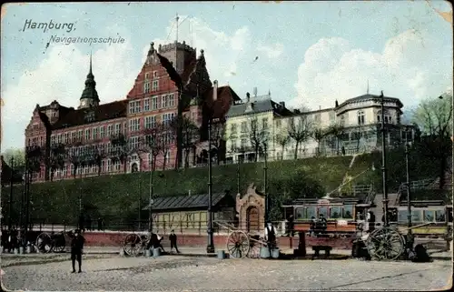 Ak Hamburg Mitte St. Pauli, Navigationsschule, Straßenbahn