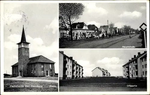 Ak Harksheide Norderstedt Schleswig Holstein, Kirche, Hauptstraße, Wohnsiedlung