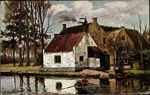 Künstler Ak Gerstenhauer, Johann Georg, Flussmotiv, Reklame Wadi Kisan Tee, Norden Ostfriesland