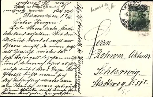 Ak Haderslev Hadersleben Dänemark, Museum des Kreises Hadersleben, Hauptgebäude