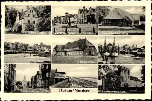 Ak Husum in Nordfriesland, Ludwig Nissen Haus, Haus Cornils, Großstraße, Jugendherberge, Hafen