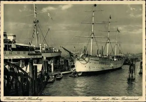 Ak Hansestadt Hamburg, Hafen mit Hein Godenwind, schwimmende Jugendherberge