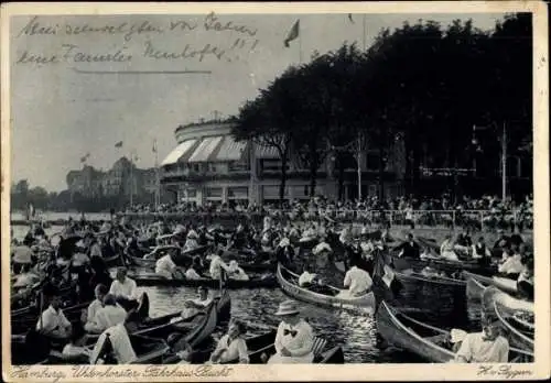 Ak Hamburg Nord Uhlenhorst, Uhlenhorster Fährhaus, Ruderboote in der Bucht