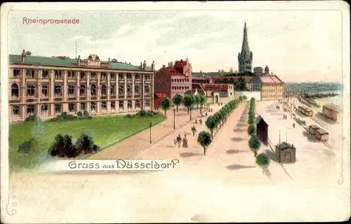 Litho Düsseldorf, Blick auf die Rheinpromenade