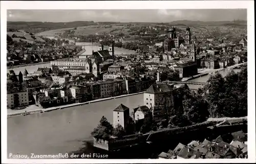 Ak Passau in Niederbayern, Zusammenfluss der drei Flüsse, Donau, Inn, Ilz