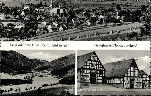 Ak Assinghausen Olsberg Hochsauerland, Bauernhäuser, Ruhrtal, Panorama