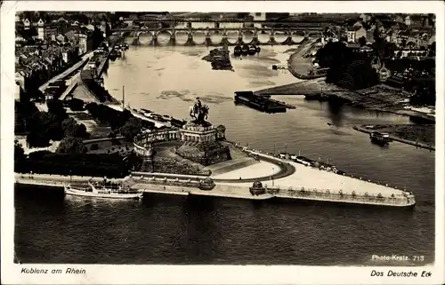 Ak Koblenz am Rhein, Blick von Ehrenbreitstein zum Deutschen Eck