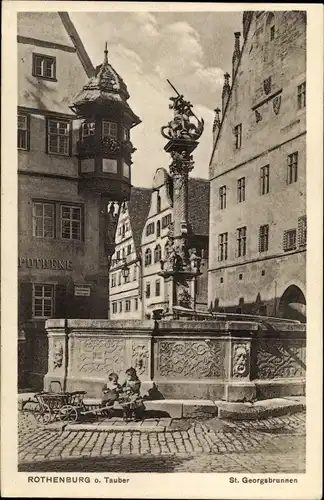 Ak Rothenburg ob der Tauber Mittelfranken, St Georgsbrunnen, Statue, Kinder, Apotheke