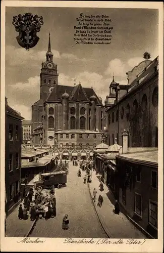 Ak München Bayern, Blick auf die Peterskirche, Passanten