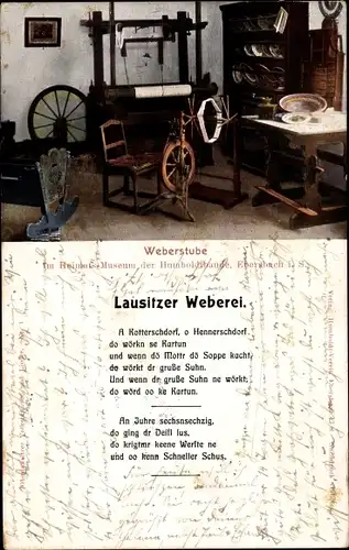 Ak Ebersbach Glauchau in Sachsen, Weberstube im Heimatmuseum, Gedicht Lausitzer Weberei
