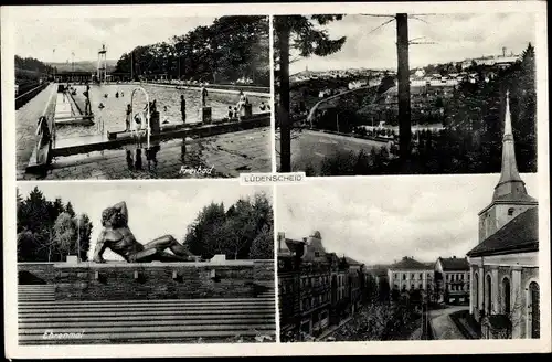 Ak Lüdenscheid im Märkischen Kreis, Gesamtansicht, Freibad, Ehrenmal