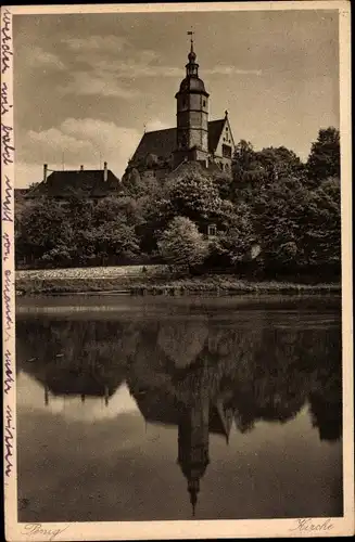 Ak Penig, See mit Blick zur Kirche