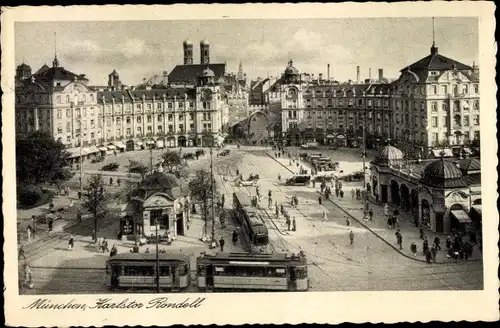 Ak München, Karlstor Rondell, Straßenbahnen