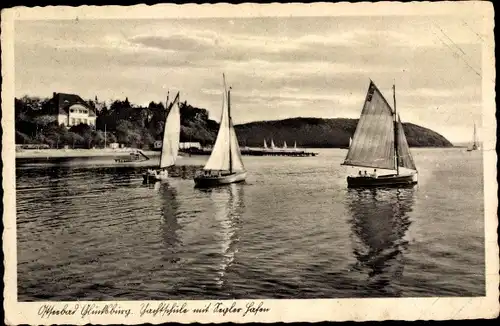 Ak Glücksburg an der Ostsee, Yachtschule, Seglerhafen