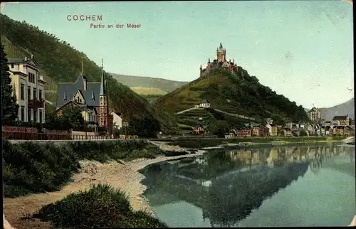 Ak Cochem an der Mosel, Partie an der Mosel, Ort, Schloss