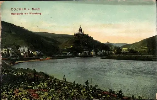 Ak Cochem an der Mosel, Moselpartie mit Winneburg