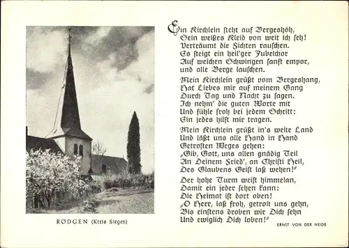 Ak Rödgen Obersdorf Wilnsdorf Nordrhein Westfalen, Kirche, Gedicht