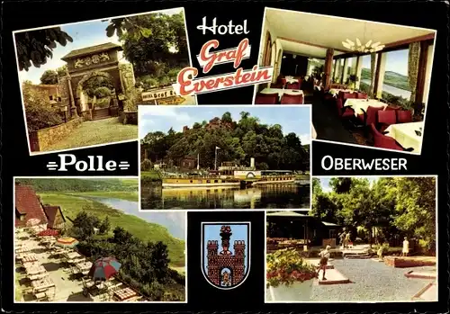 Ak Polle an der Weser, Hotel Graf Everstein, Dampfer, Minigolf